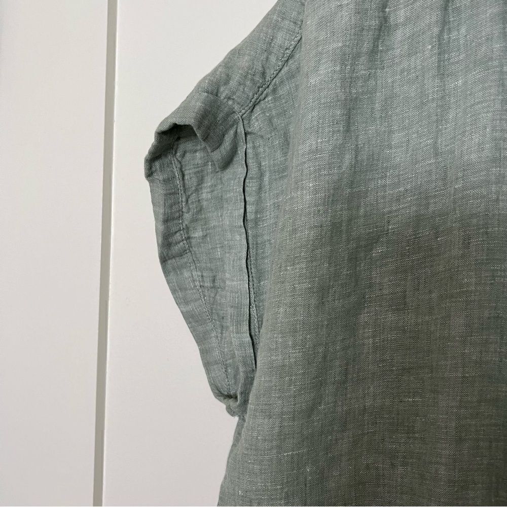 Rachel Zoe Shirt Blouse Womens Large Green Linen Woven Button Front Sleeveless - Picture 4 of 14